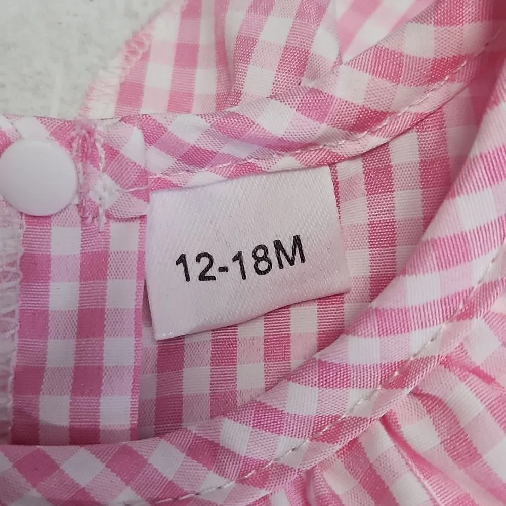 Pink And White Gingham Embroidered Romper Size 12-18 Months